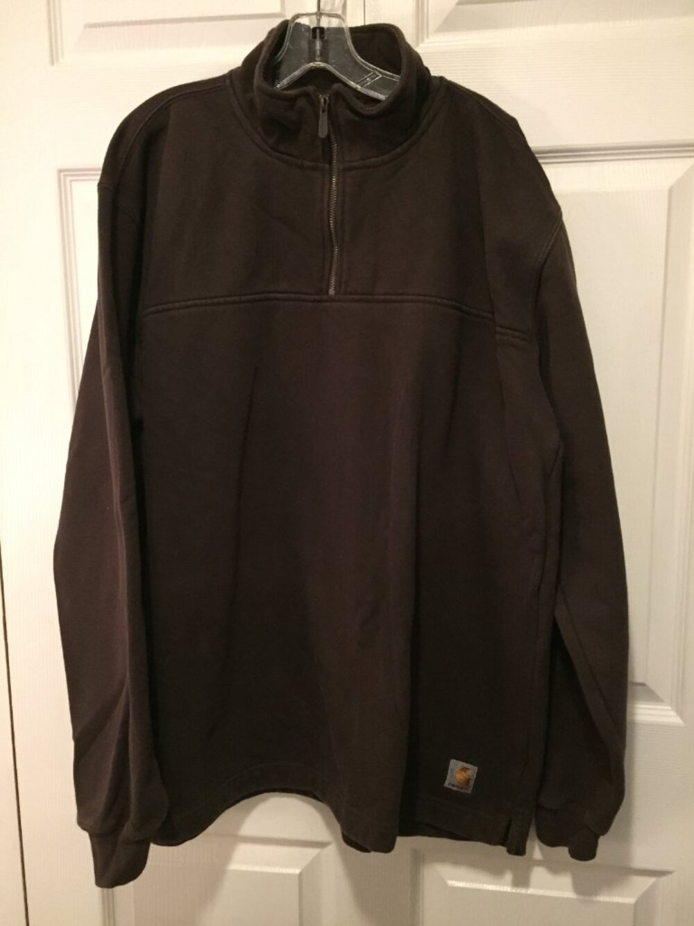 Carhartt Quarter Zip Sweatshirt Mens XLT TalL DK Brown Fleece Mock Neck Pullover